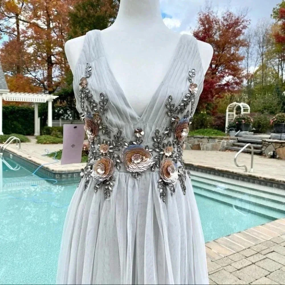 NWT BHLDN Embellished Formal Maxi Dress Grey Fog 8
